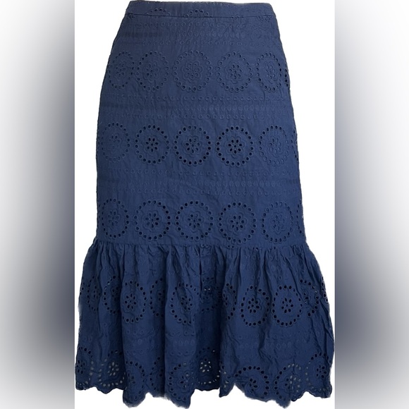 Boden Broderie Eyelet Skirt Navy Blue Size 6R Trumpet Mermaid Midi Cotton - Picture 2 of 13